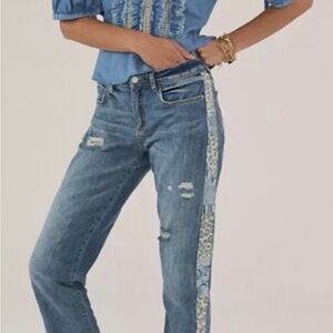 Pilcro Blue Straight Leg Jeans with Patterned Stripe